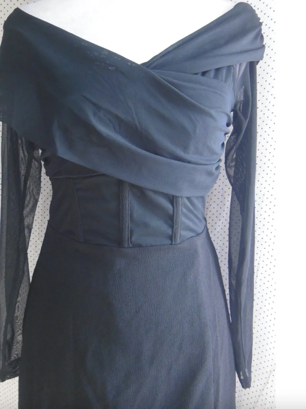 NEW ASTR The Label BLACK Off The Shoulder MESH Corset COCKTAIL Slit MINI DRESS M